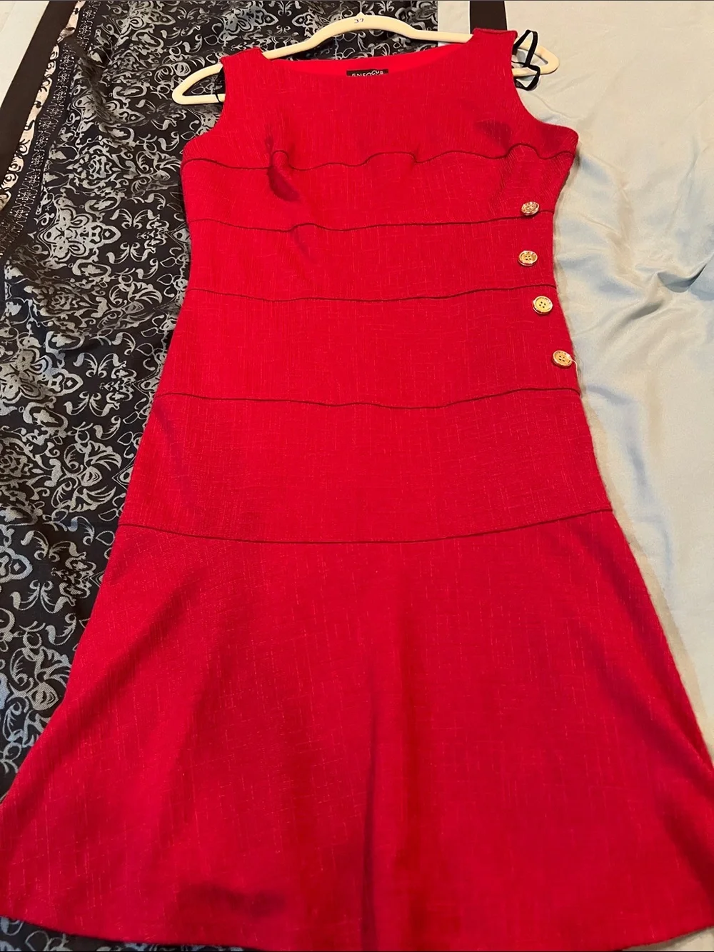 Enfocus Studio Red Sleeveless Midi Dress with Gold Buttons